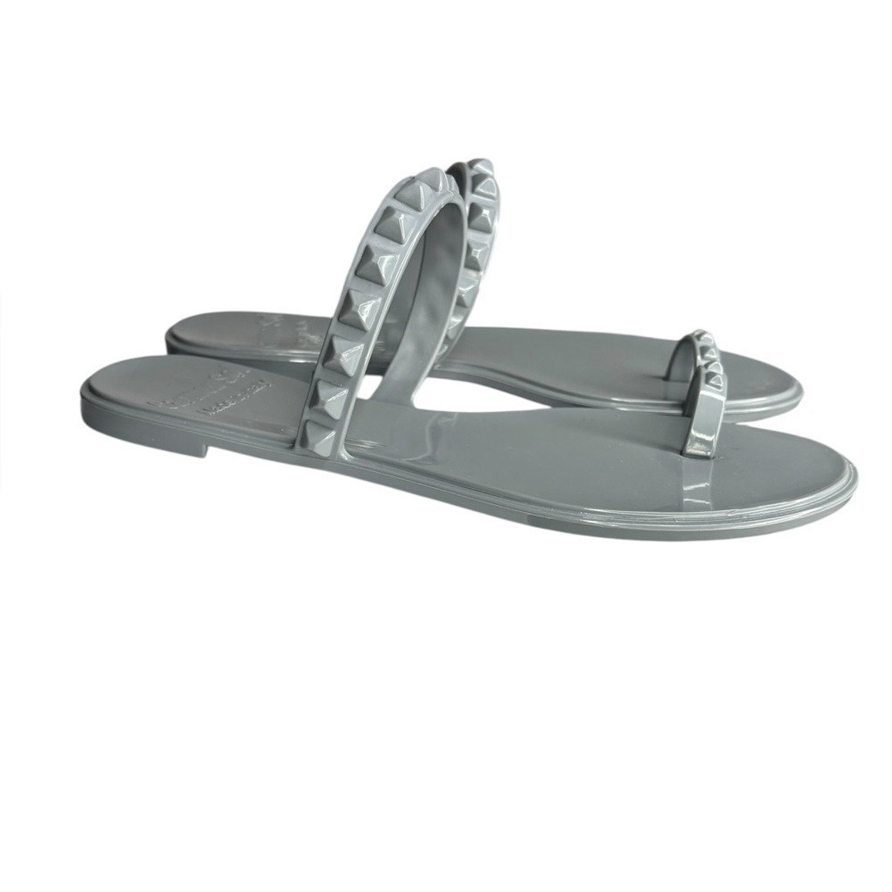 CARMEN SOL Silver Grey Maria Studded Flat Jelly Sandal Size 11 - Picture 2 of 9
